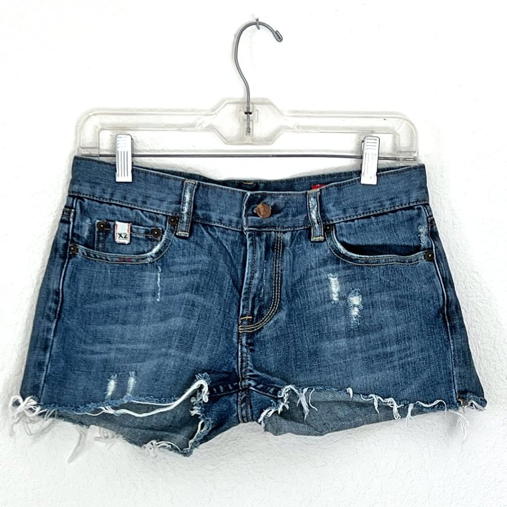 X2 Denim Laboratory Flare Leg Cutoff Denim Jean Shorts, Size 4